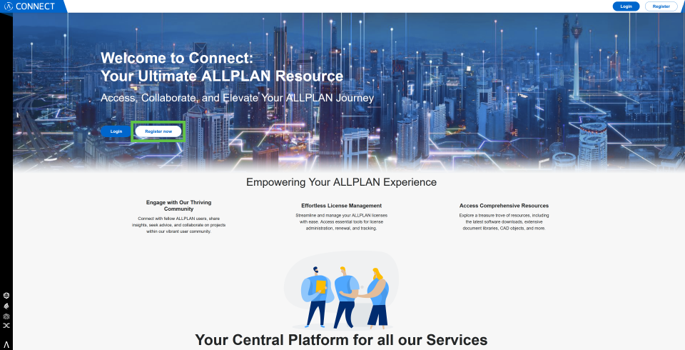 Página do CONNECT e opção de cadastro