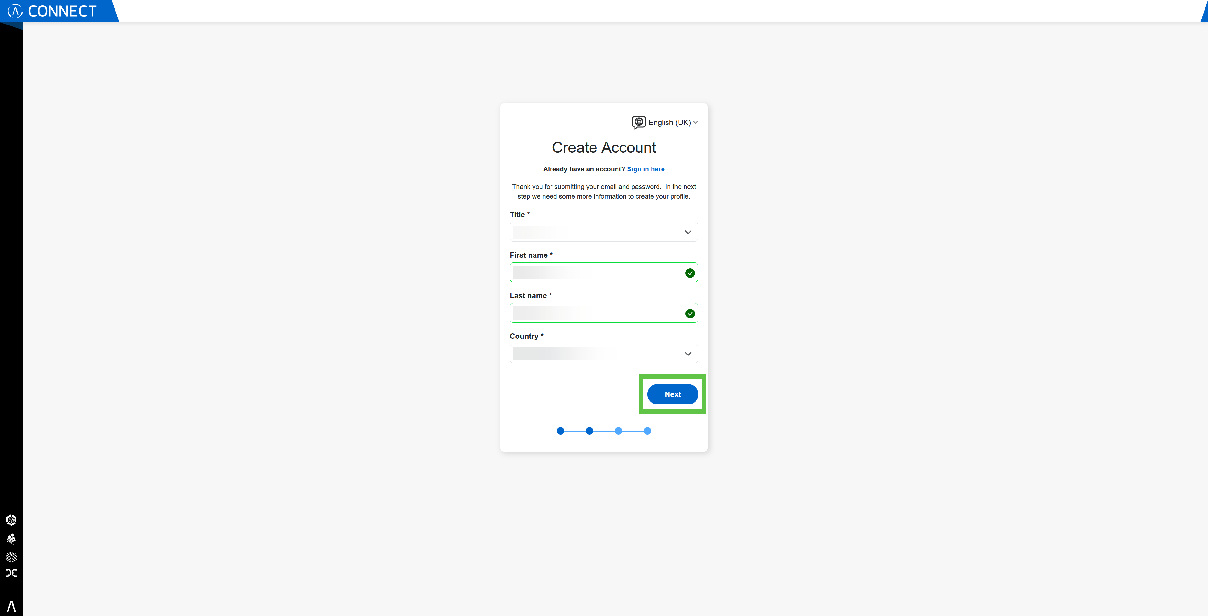 Dados pessoais da conta CONNECT