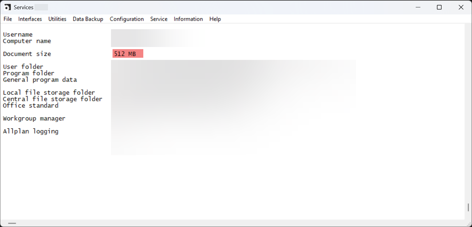 Tamanho atual dos documentos no ALLMENU