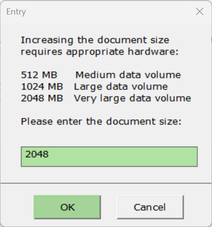 Definir o tamanho dos documentos como 2048